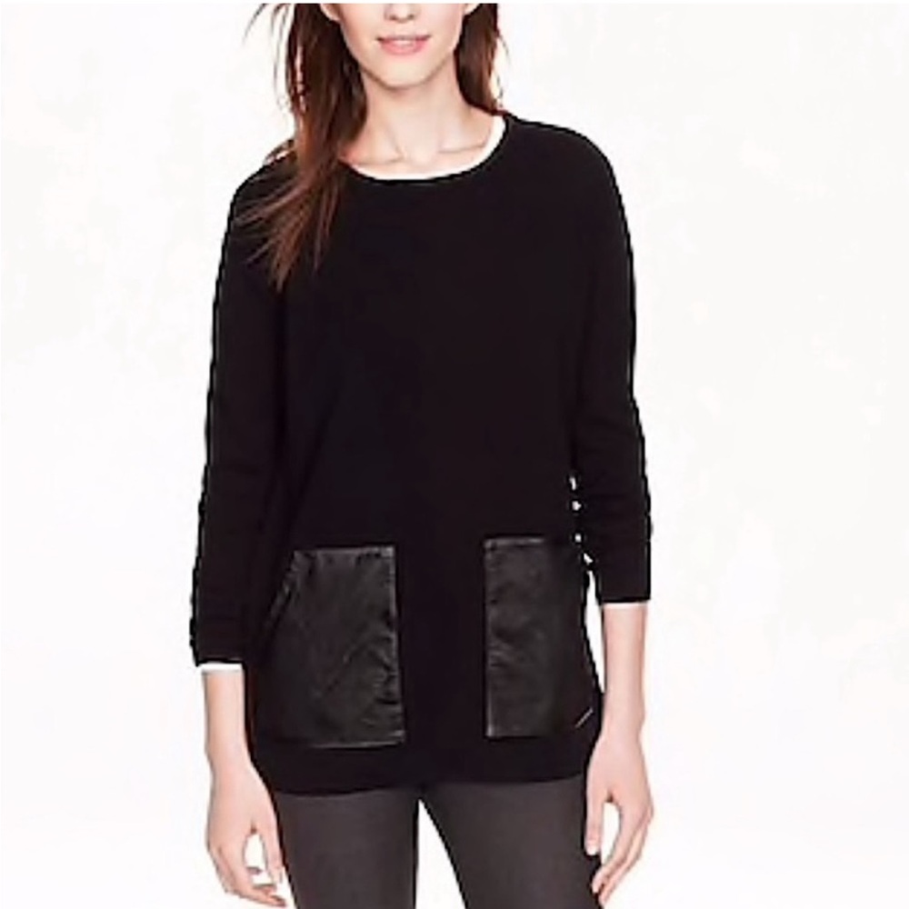 J. Crew Wool Blend Sweater with Faux Leather Pockets